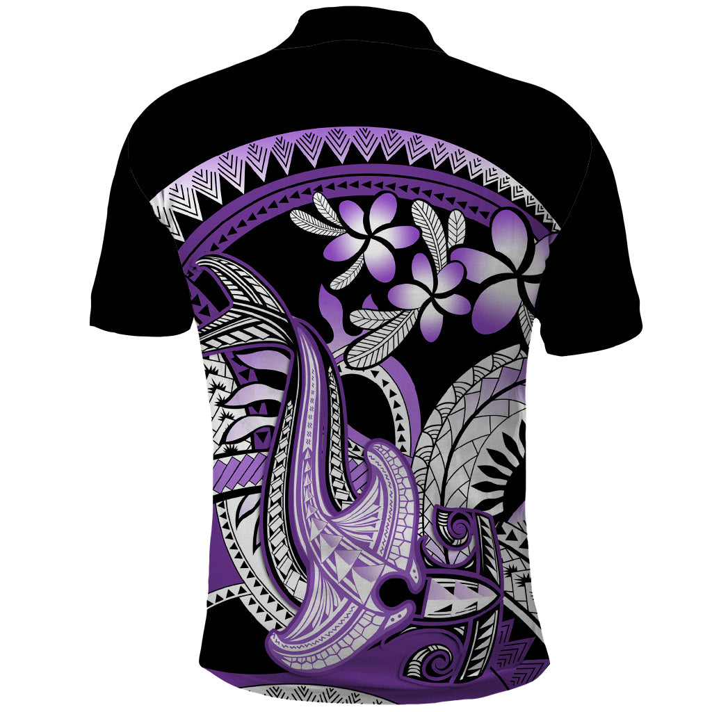 Purple Polynesian Polo Shirt Hammerhead Shark Tattoo Royal Plumeria Gradient Vibes LT14 - Polynesian Pride