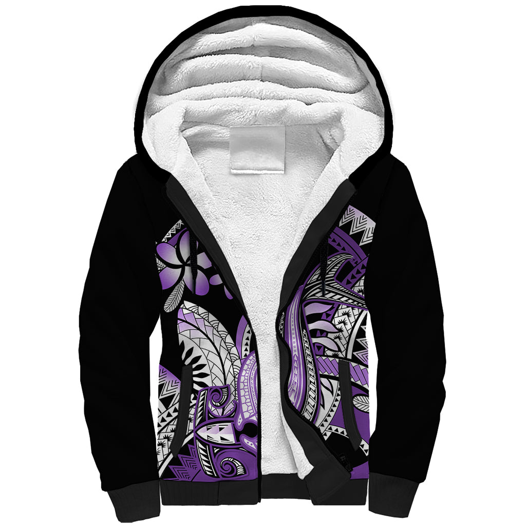 Purple Polynesian Sherpa Hoodie Hammerhead Shark Tattoo Royal Plumeria Gradient Vibes LT14 Unisex Purple - Polynesian Pride