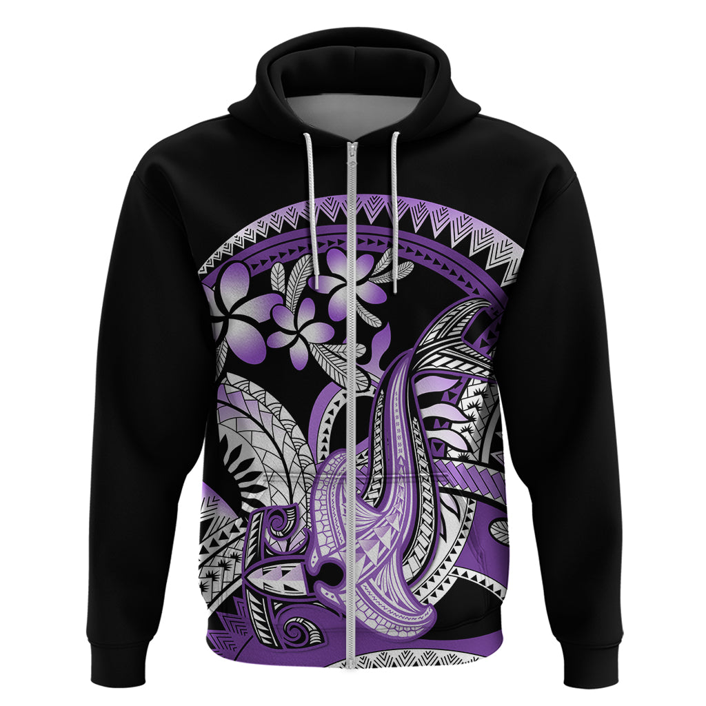 Purple Polynesian Zip Hoodie Hammerhead Shark Tattoo Royal Plumeria Gradient Vibes LT14 Zip Hoodie Purple - Polynesian Pride