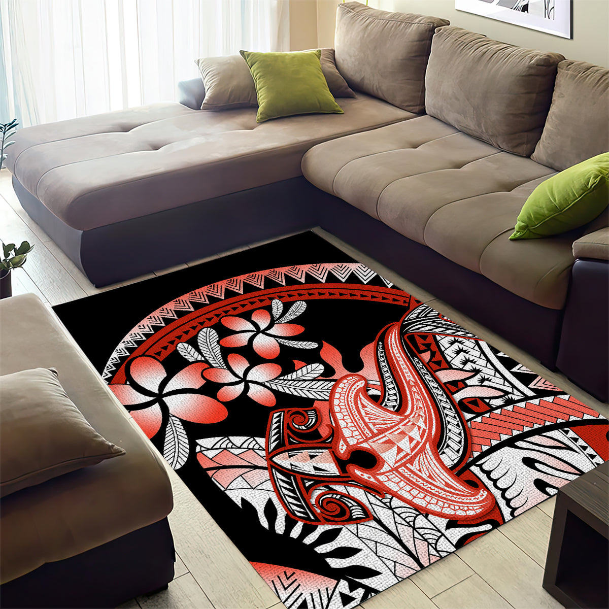 Red Polynesian Area Rug Hammerhead Shark Tattoo Royal Plumeria Gradient Vibes LT14 - Polynesian Pride