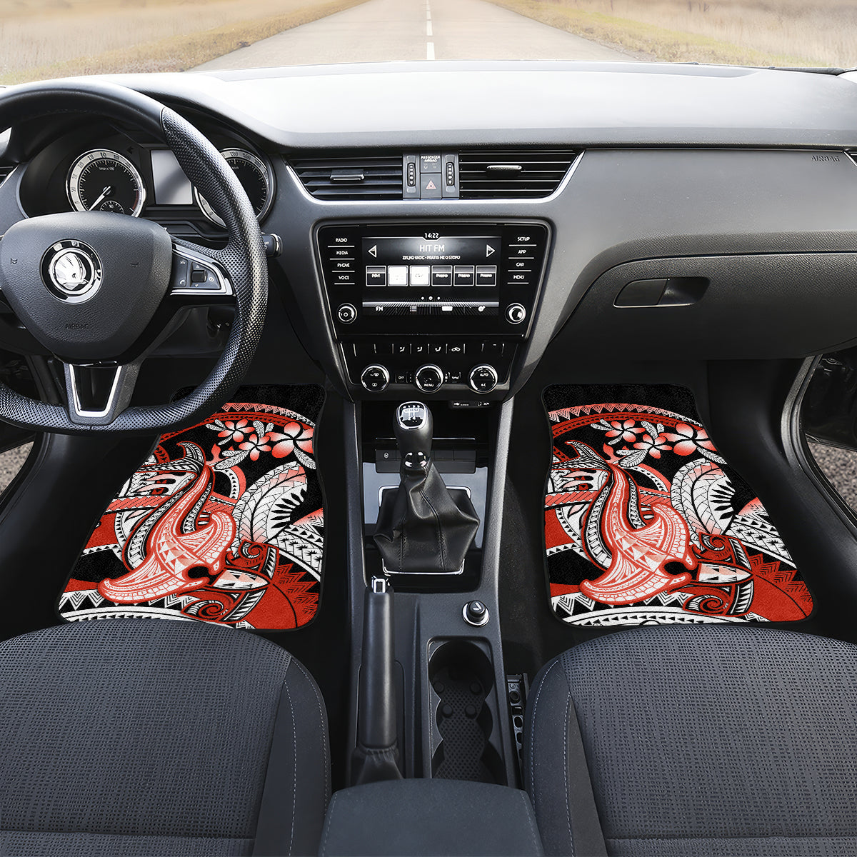 Red Polynesian Car Mats Hammerhead Shark Tattoo Royal Plumeria Gradient Vibes LT14 - Polynesian Pride