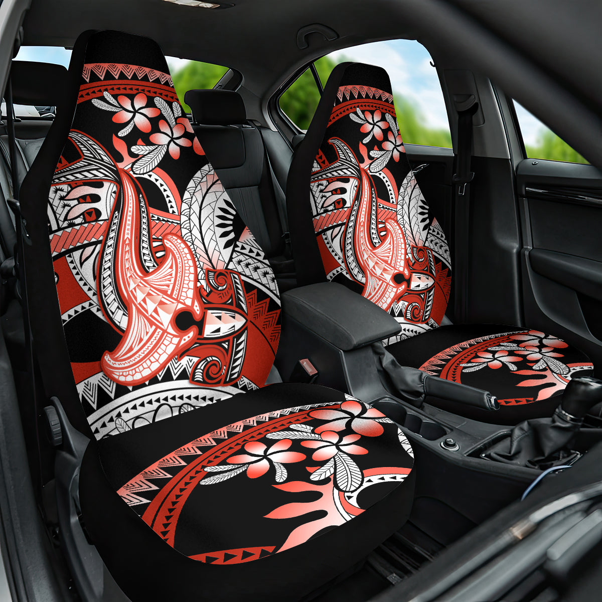 Red Polynesian Car Seat Cover Hammerhead Shark Tattoo Royal Plumeria Gradient Vibes LT14 One Size Red - Polynesian Pride