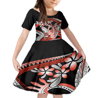 Red Polynesian Family Matching Tank Maxi Dress and Hawaiian Shirt Hammerhead Shark Tattoo Royal Plumeria Gradient Vibes LT14 Daughter's Dress Red - Polynesian Pride