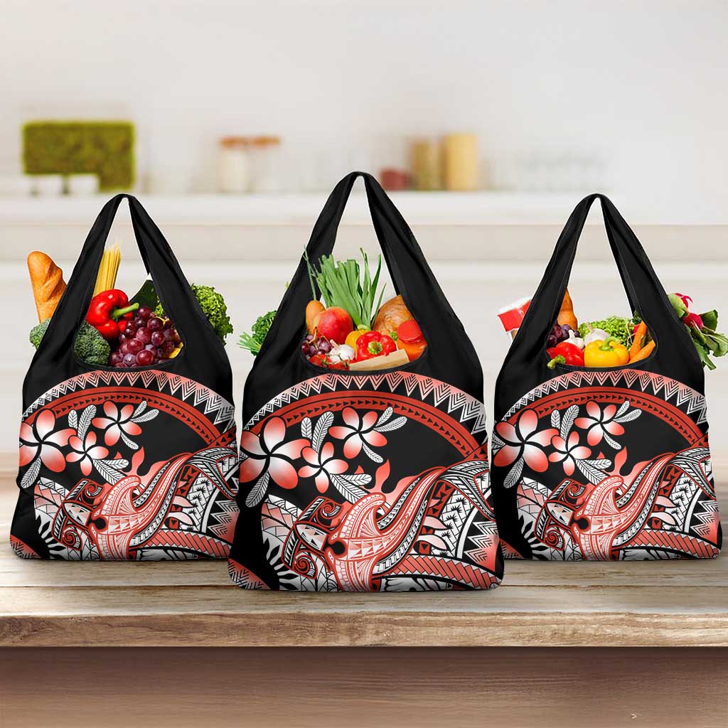 Red Polynesian Grocery Bag Hammerhead Shark Tattoo Royal Plumeria Gradient