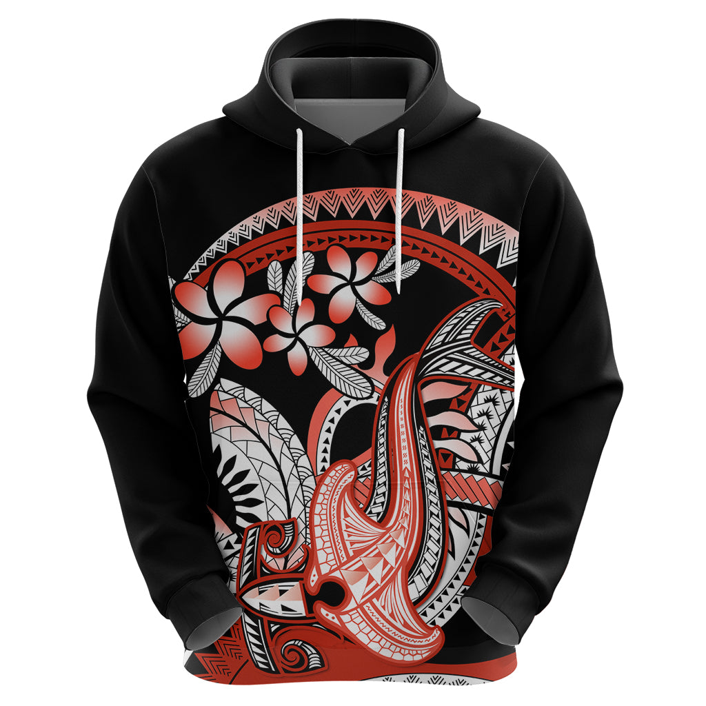 Red Polynesian Hoodie Hammerhead Shark Tattoo Royal Plumeria Gradient Vibes LT14 - Polynesian Pride