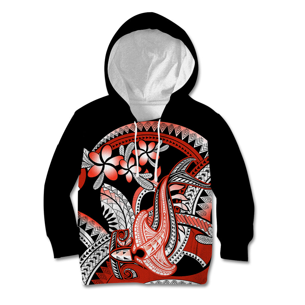 Red Polynesian Kid Hoodie Hammerhead Shark Tattoo Royal Plumeria Gradient Vibes LT14 Hoodie Red - Polynesian Pride