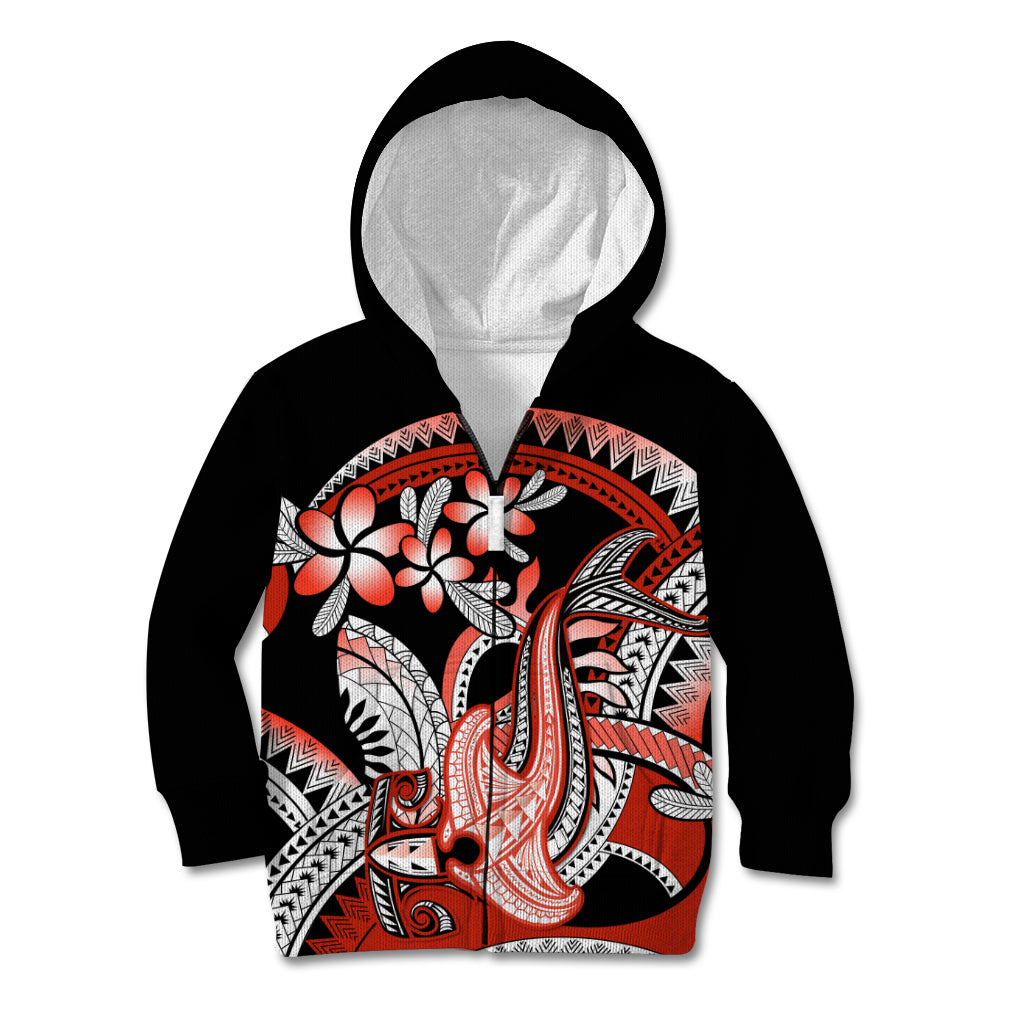 Red Polynesian Kid Hoodie Hammerhead Shark Tattoo Royal Plumeria Gradient Vibes LT14 Zip Hoodie Red - Polynesian Pride