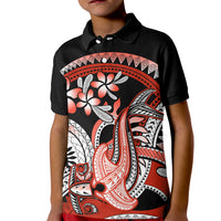 Red Polynesian Kid Polo Shirt Hammerhead Shark Tattoo Royal Plumeria Gradient Vibes LT14 Kid Red - Polynesian Pride