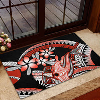 Red Polynesian Rubber Doormat Hammerhead Shark Tattoo Royal Plumeria Gradient Vibes LT14 - Polynesian Pride
