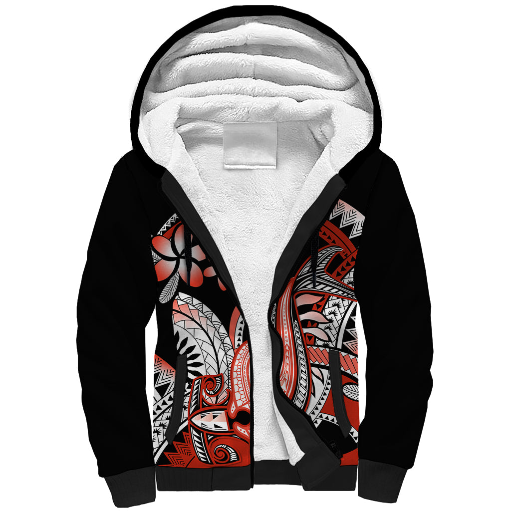 Red Polynesian Sherpa Hoodie Hammerhead Shark Tattoo Royal Plumeria Gradient Vibes LT14 Unisex Red - Polynesian Pride