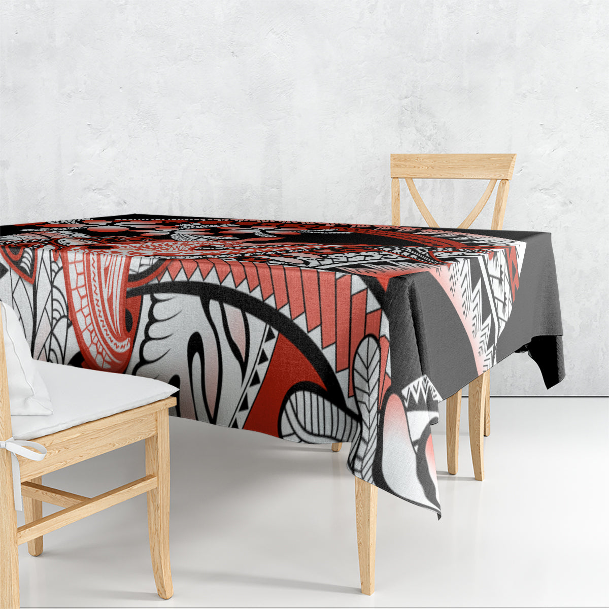 Red Polynesian Tablecloth Hammerhead Shark Tattoo Royal Plumeria Gradient Vibes LT14 - Polynesian Pride