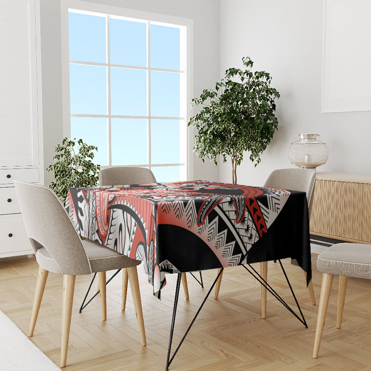 Red Polynesian Tablecloth Hammerhead Shark Tattoo Royal Plumeria Gradient Vibes LT14 - Polynesian Pride