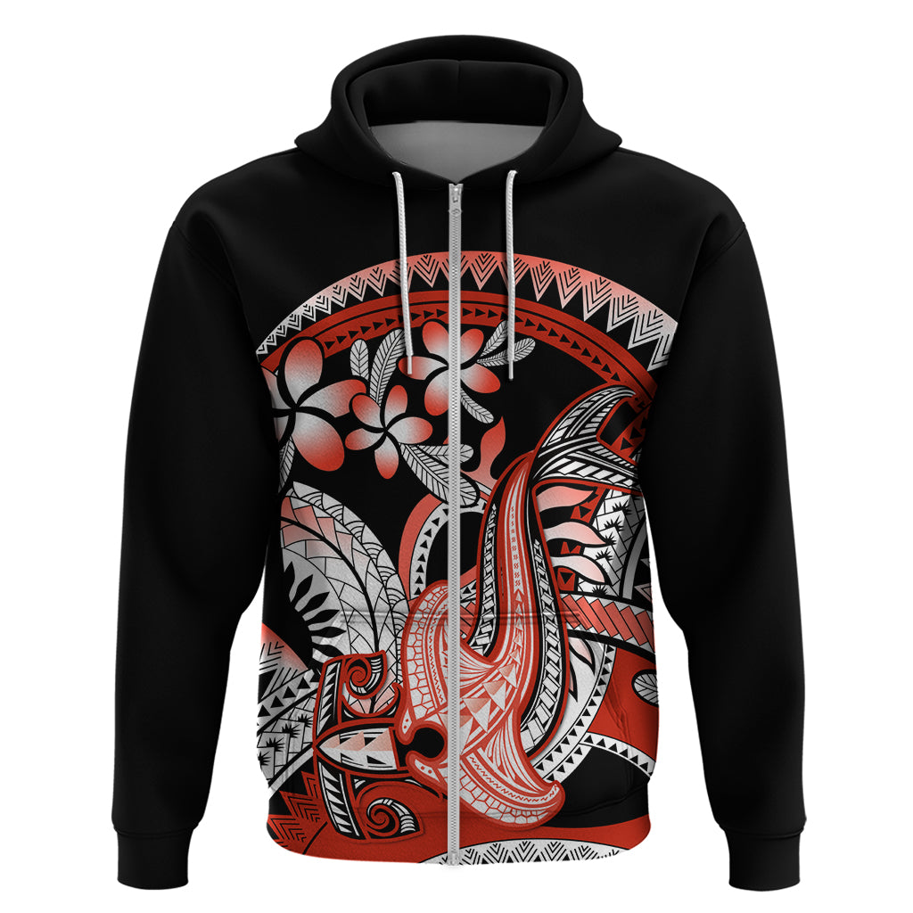 Red Polynesian Zip Hoodie Hammerhead Shark Tattoo Royal Plumeria Gradient Vibes LT14 Zip Hoodie Red - Polynesian Pride