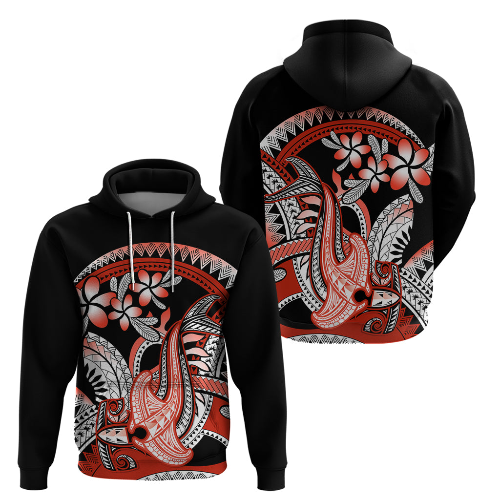 Red Polynesian Zip Hoodie Hammerhead Shark Tattoo Royal Plumeria Gradient Vibes LT14 - Polynesian Pride