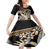 Gold Polynesian Hammerhead Shark Tattoo Family Matching Tank Maxi Dress and Hawaiian Shirt Royal Plumeria Gradient Vibes LT14 Daughter's Dress Gold - Polynesian Pride