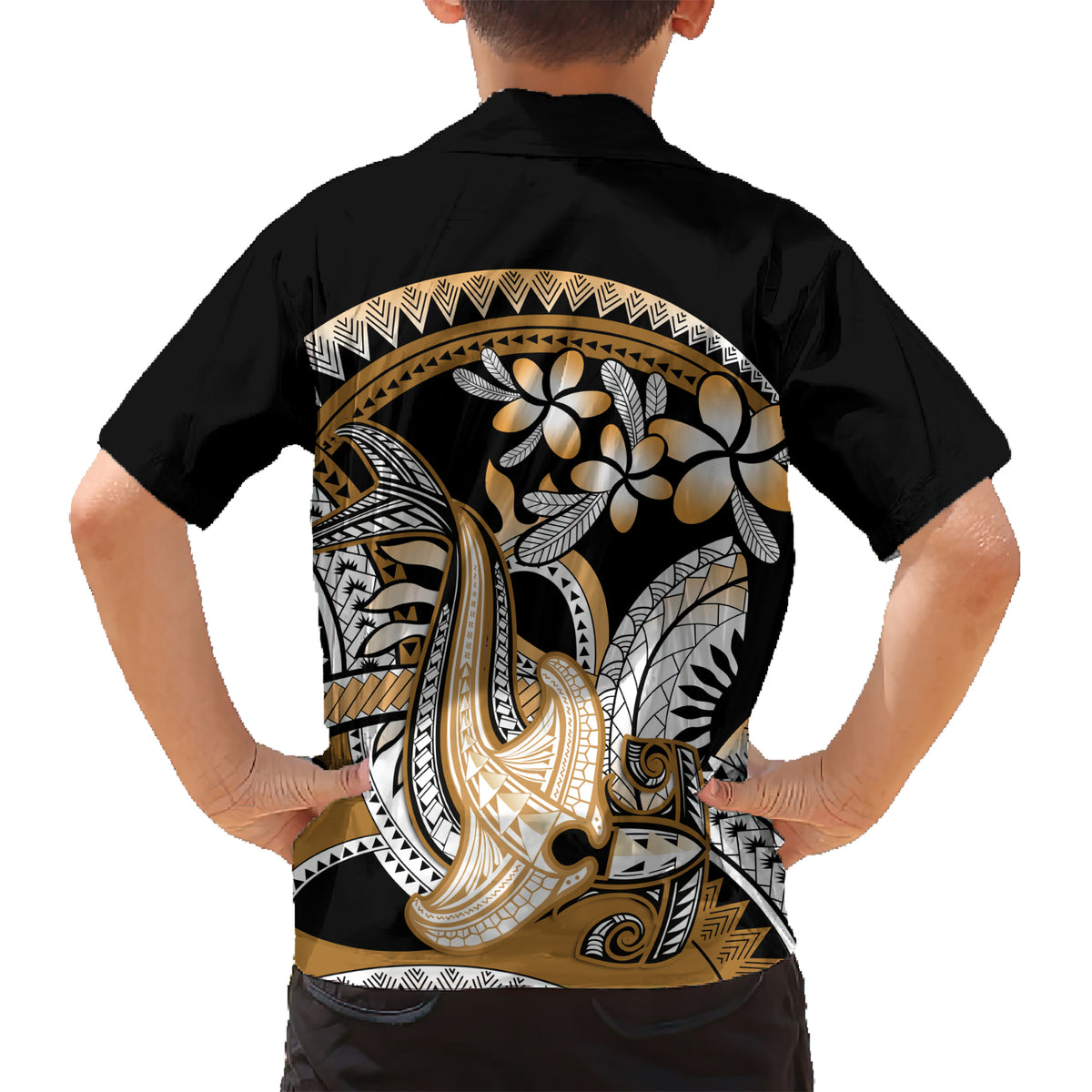 Gold Polynesian Hammerhead Shark Tattoo Hawaiian Shirt Royal Plumeria Gradient Vibes LT14 - Polynesian Pride