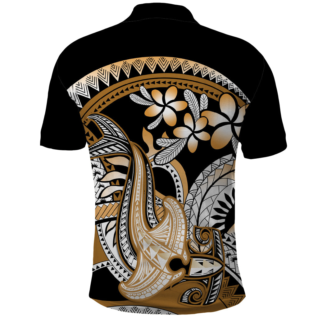 Gold Polynesian Hammerhead Shark Tattoo Polo Shirt Royal Plumeria Gradient Vibes LT14 - Polynesian Pride
