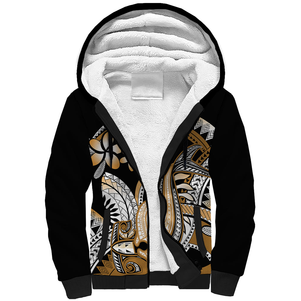 Gold Polynesian Hammerhead Shark Tattoo Sherpa Hoodie Royal Plumeria Gradient Vibes LT14 Unisex Gold - Polynesian Pride