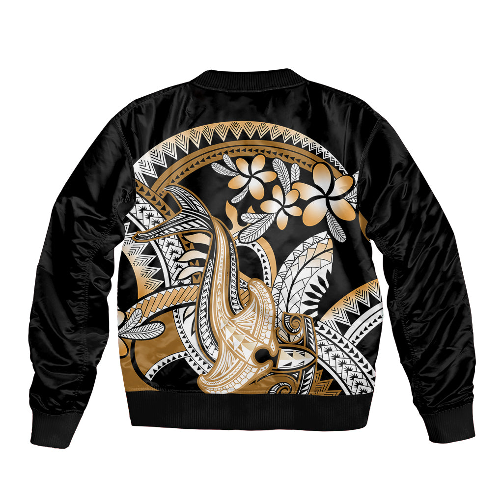 Gold Polynesian Hammerhead Shark Tattoo Sleeve Zip Bomber Jacket Royal Plumeria Gradient Vibes LT14 - Polynesian Pride