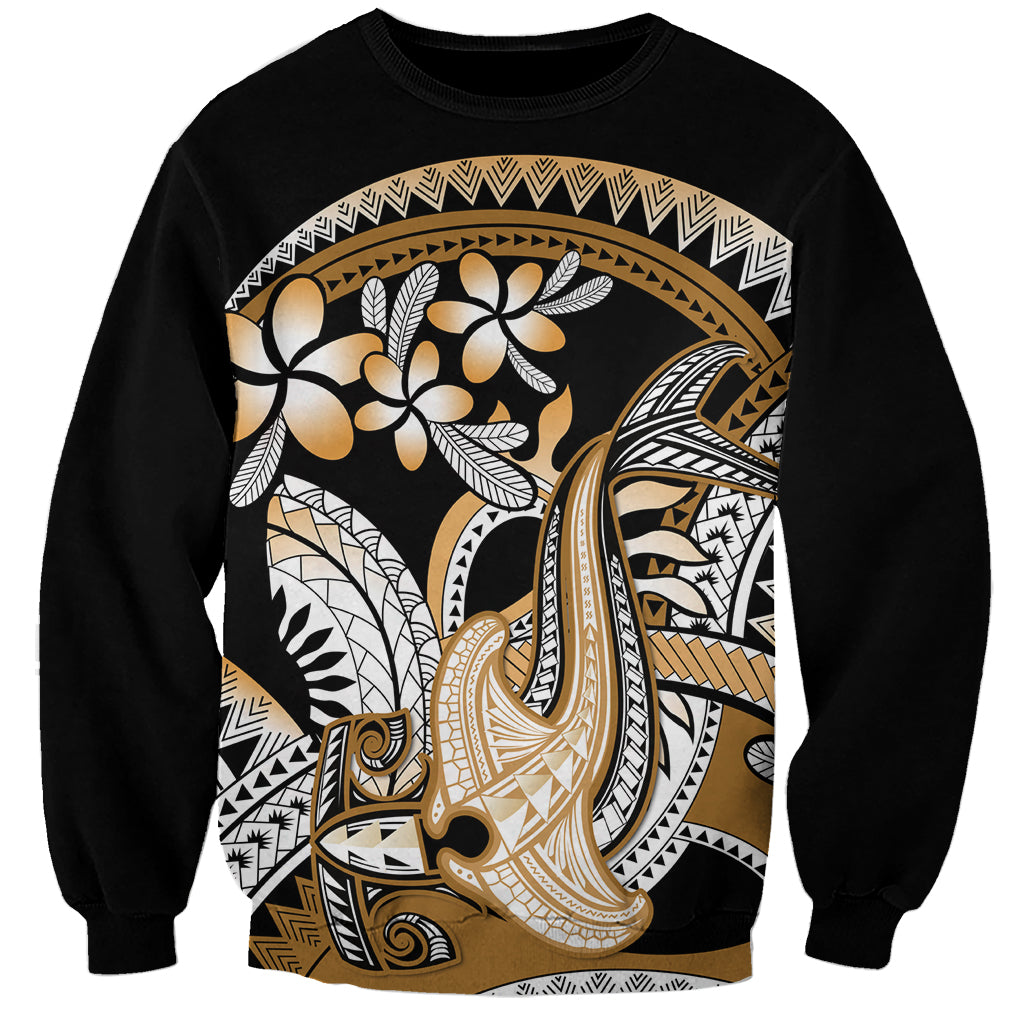 Gold Polynesian Hammerhead Shark Tattoo Sweatshirt Royal Plumeria Gradient Vibes LT14 Unisex Gold - Polynesian Pride