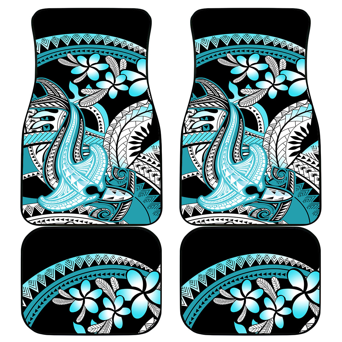 Turquoise Polynesian Hammerhead Shark Tattoo Car Mats Royal Plumeria Gradient Vibes LT14 Turquoise - Polynesian Pride