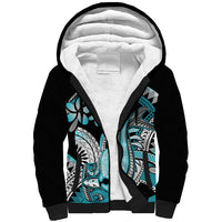 Turquoise Polynesian Hammerhead Shark Tattoo Sherpa Hoodie Royal Plumeria Gradient Vibes LT14 Unisex Turquoise - Polynesian Pride