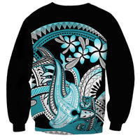Turquoise Polynesian Hammerhead Shark Tattoo Sweatshirt Royal Plumeria Gradient Vibes LT14 - Polynesian Pride