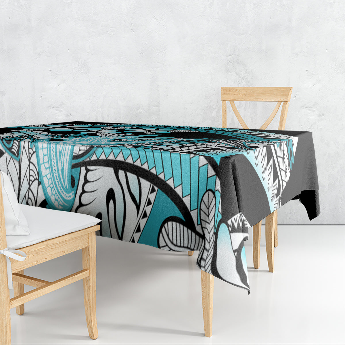 Turquoise Polynesian Hammerhead Shark Tattoo Tablecloth Royal Plumeria Gradient Vibes LT14 - Polynesian Pride