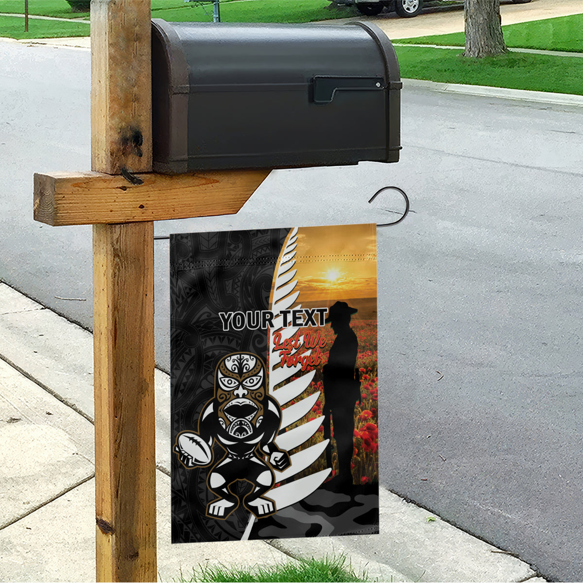 Custom New Zealand Silver Fern Rugby ANZAC Day Garden Flag 2024 All Black Tiki Mascot