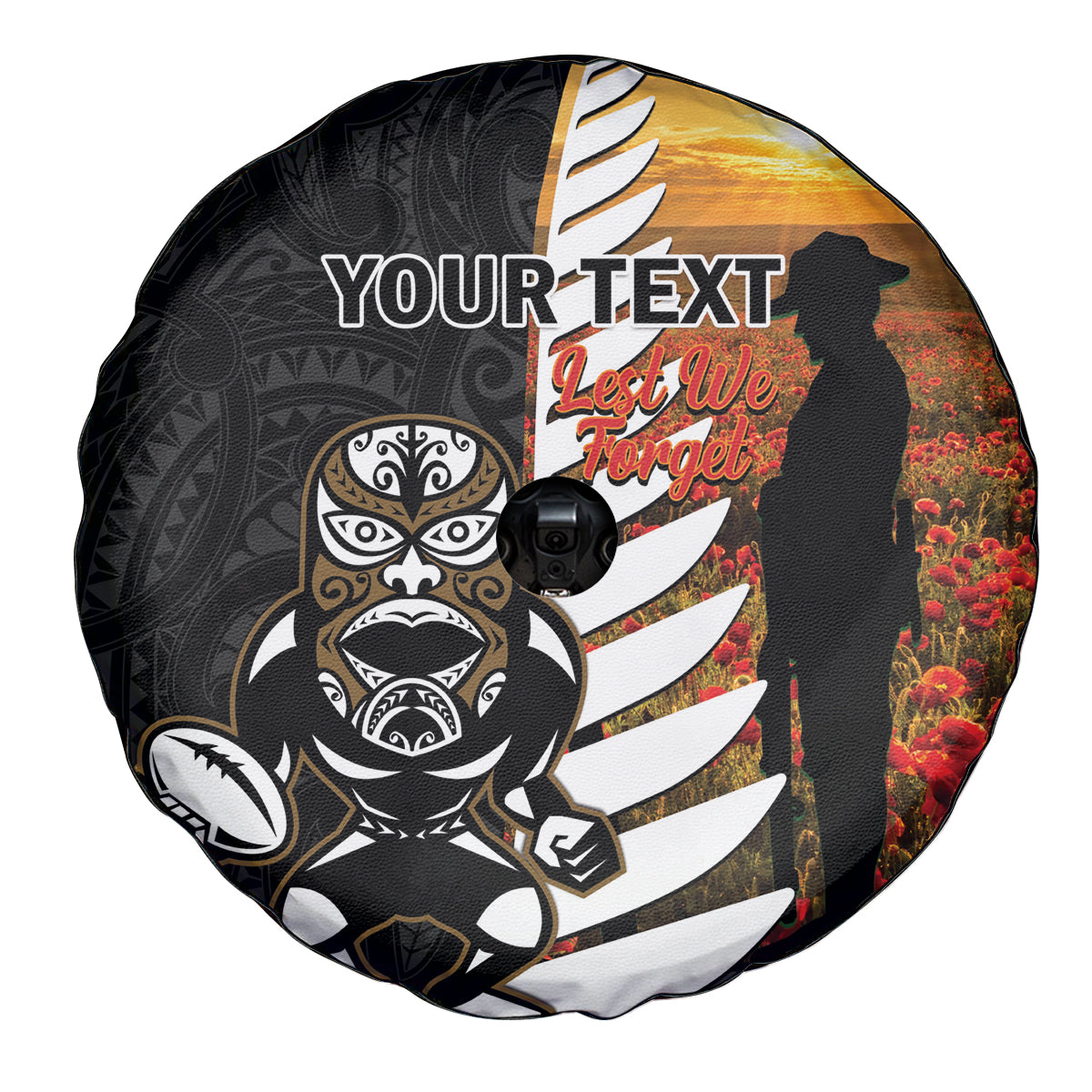 Custom New Zealand Silver Fern Rugby ANZAC Day Spare Tire Cover 2024 All Black Tiki Mascot
