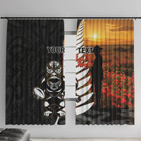 Custom New Zealand Silver Fern Rugby ANZAC Day Window Curtain 2024 All Black Tiki Mascot LT14 With Hooks Black - Polynesian Pride