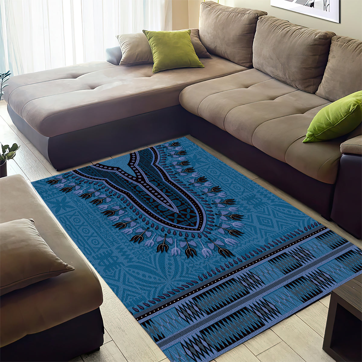 Blue African Dashiki With Fijian Tapa Pattern Area Rug