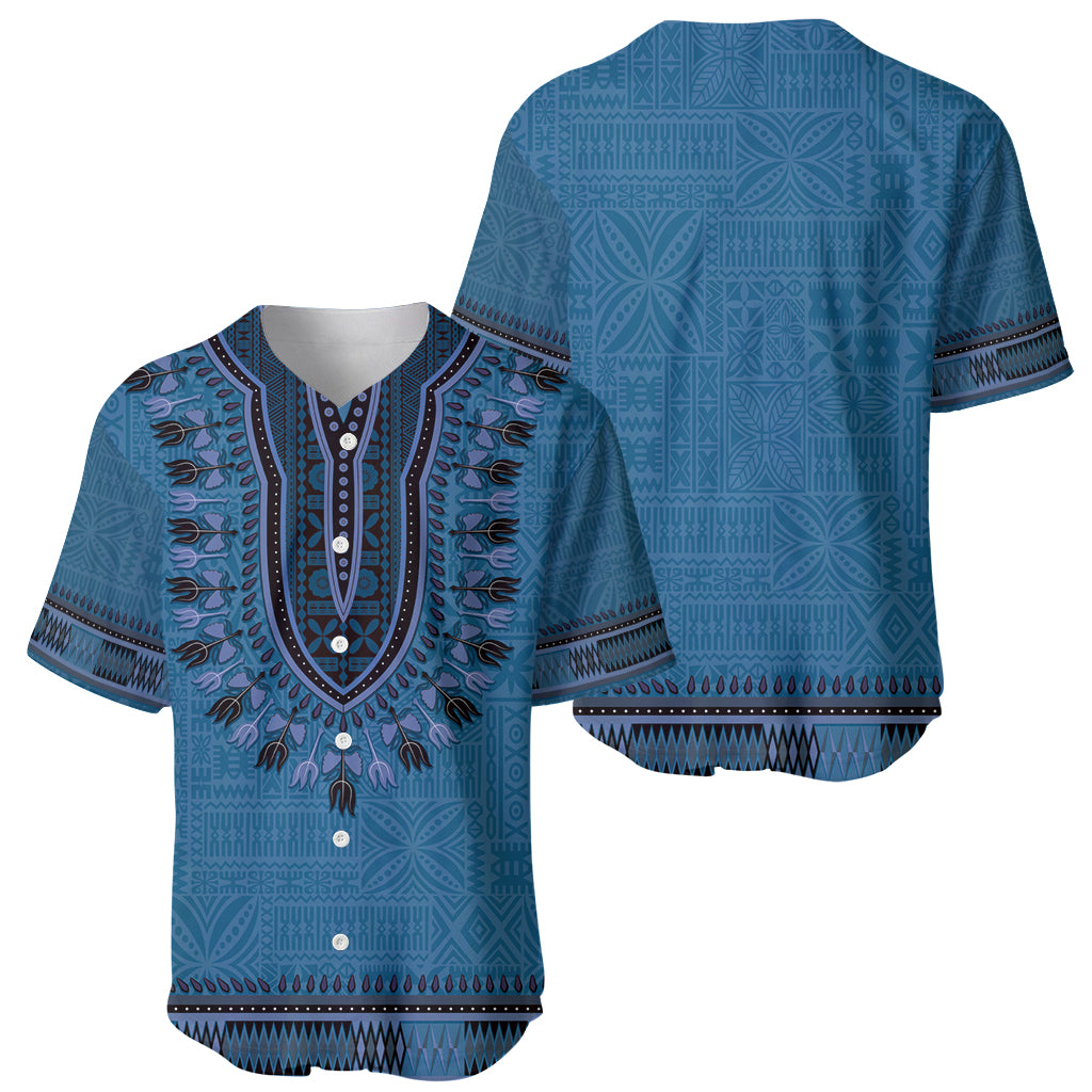 Blue African Dashiki With Fijian Tapa Pattern Baseball Jersey LT14 - Polynesian Pride