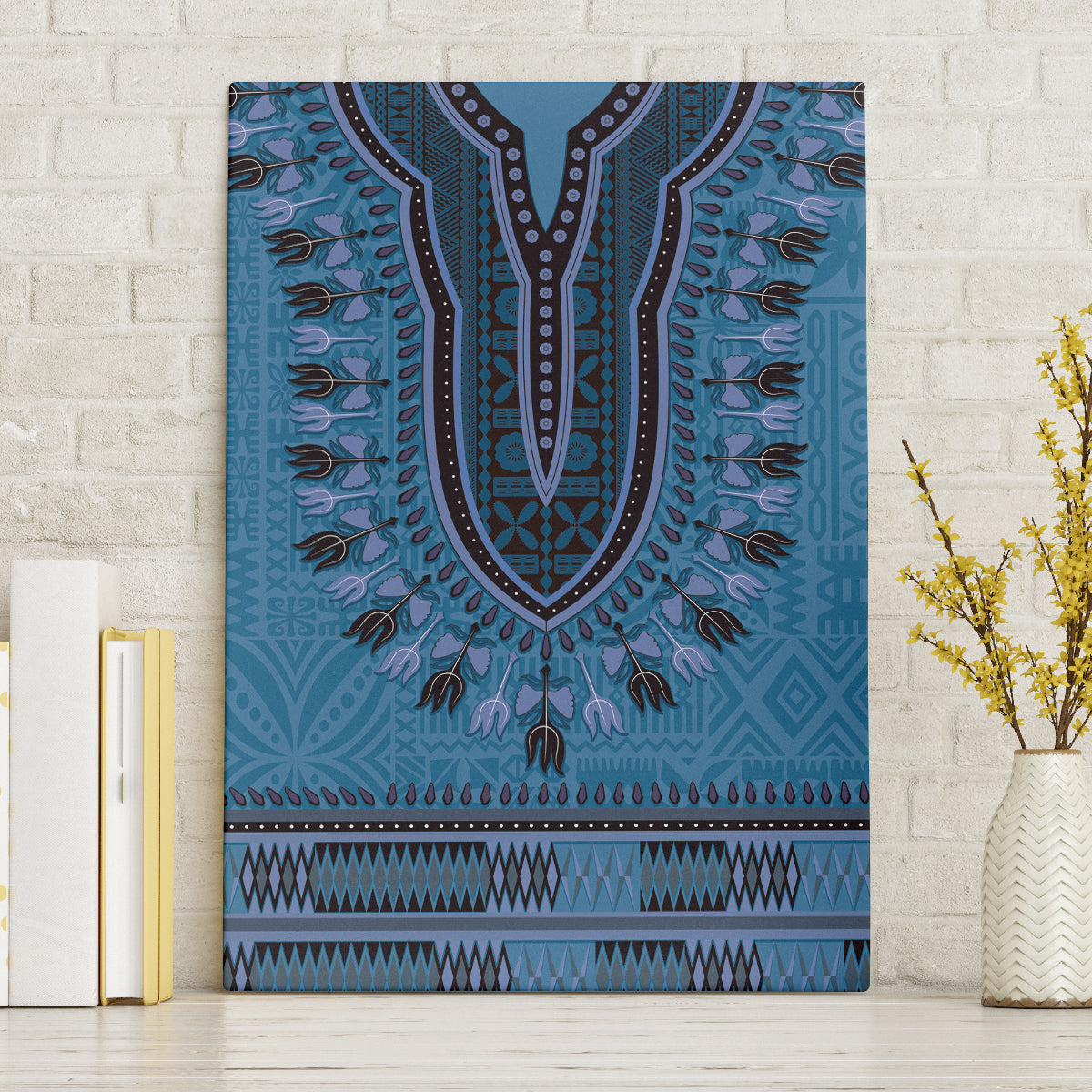 Blue African Dashiki With Fijian Tapa Pattern Canvas Wall Art