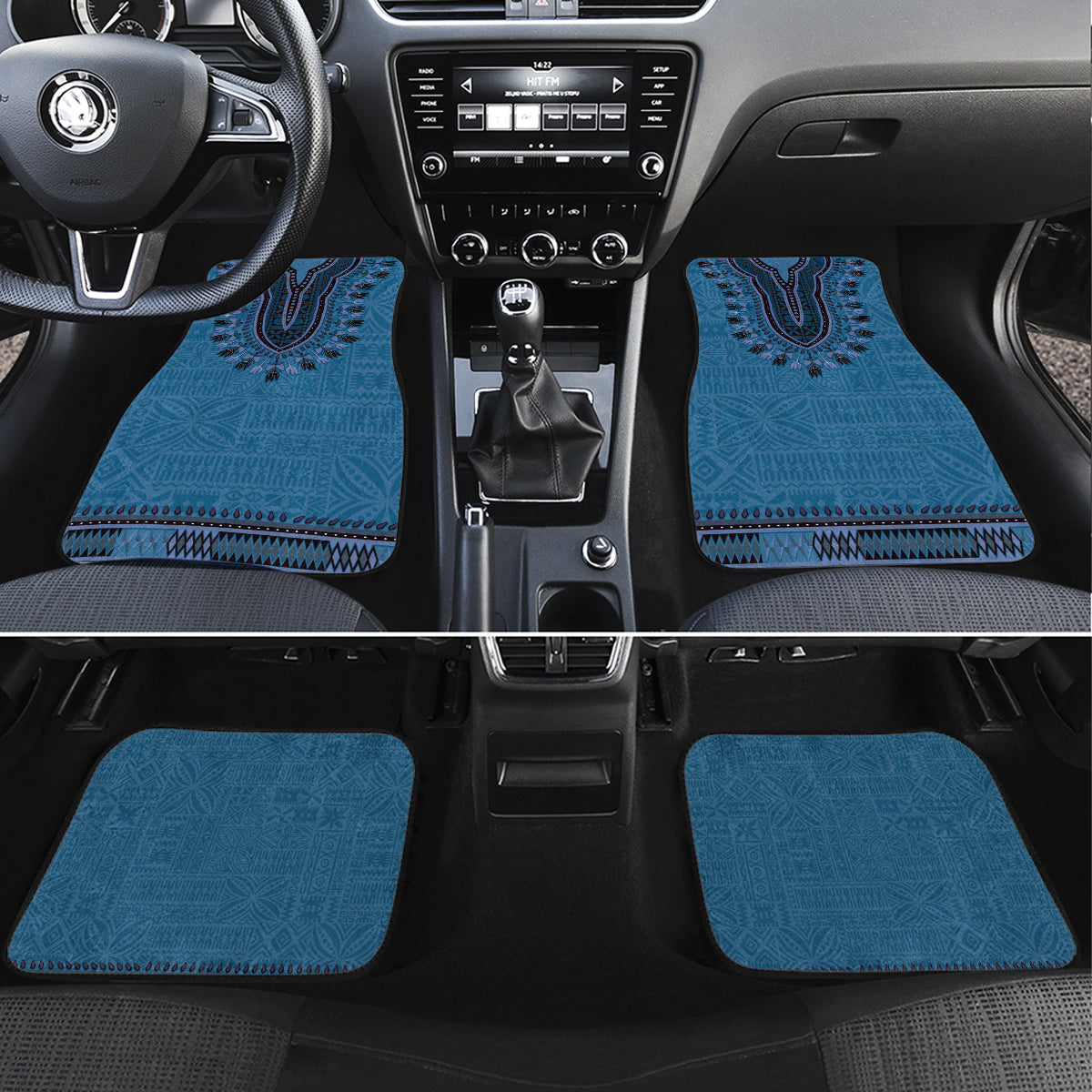 Blue African Dashiki With Fijian Tapa Pattern Car Mats