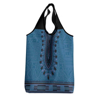 Blue African Dashiki With Fijian Tapa Pattern Grocery Bag