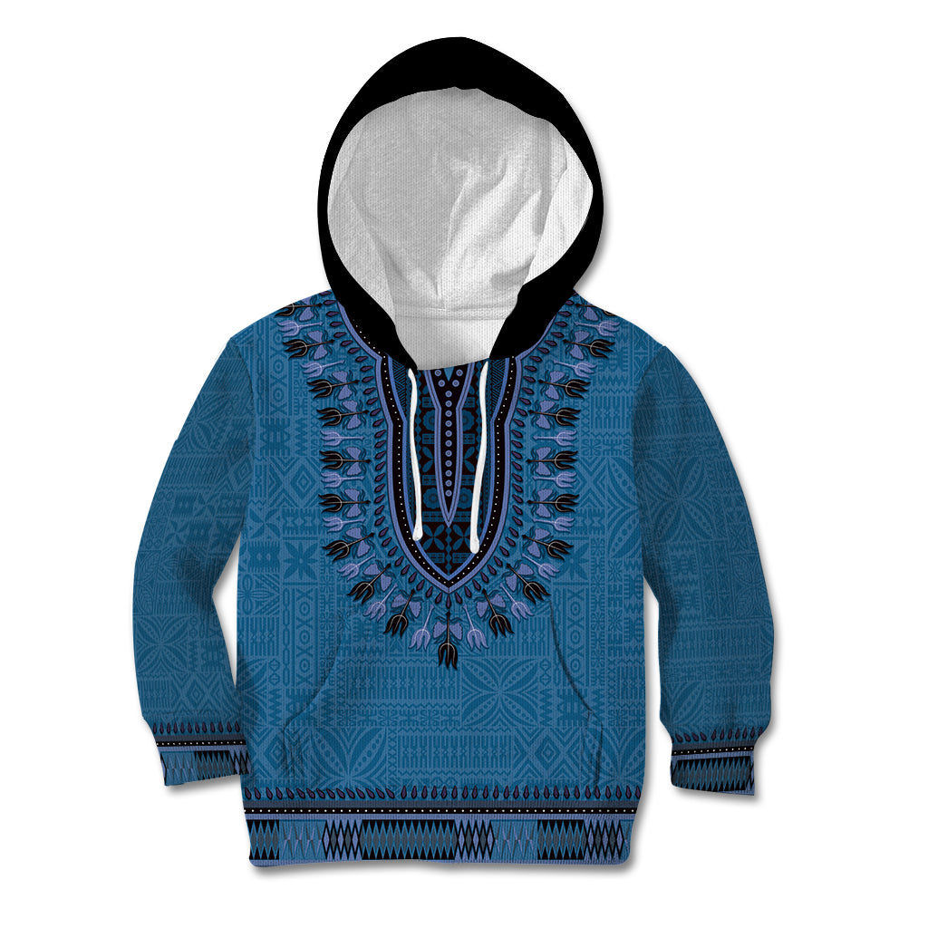 Blue African Dashiki With Fijian Tapa Pattern Kid Hoodie