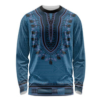 Blue African Dashiki With Fijian Tapa Pattern Long Sleeve Shirt