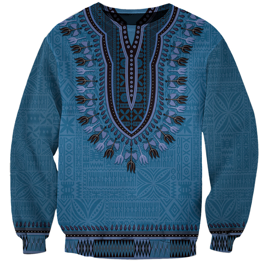Blue African Dashiki With Fijian Tapa Pattern Sweatshirt