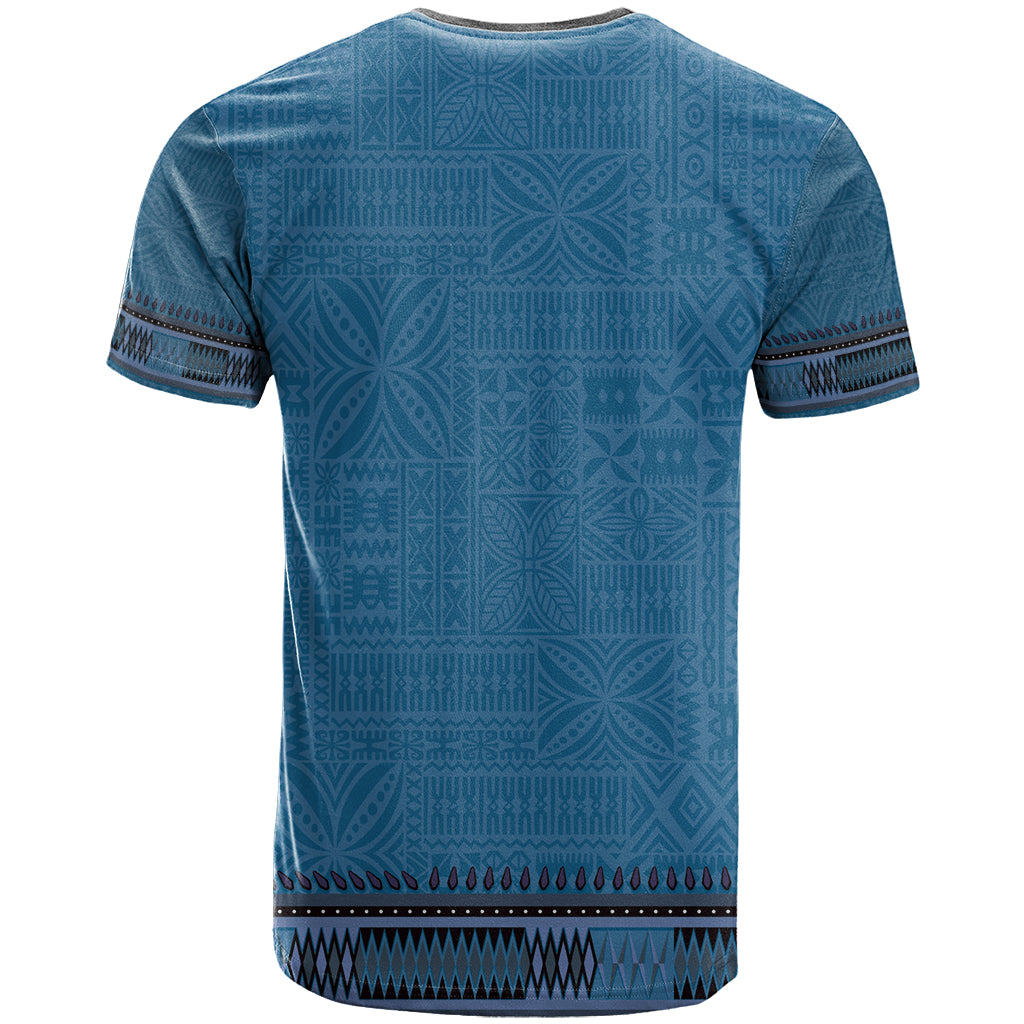 Blue African Dashiki With Fijian Tapa Pattern T Shirt LT14 - Polynesian Pride