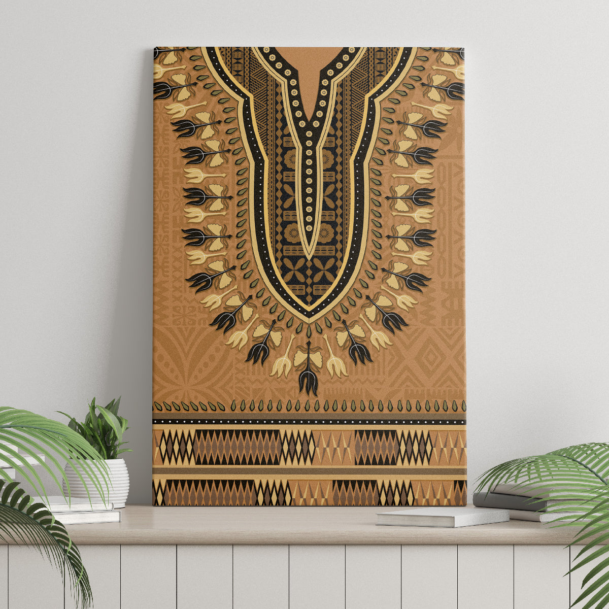 Brown African Dashiki With Fijian Tapa Pattern Canvas Wall Art