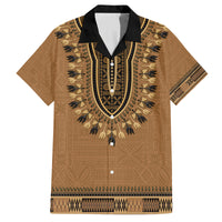 Brown African Dashiki With Fijian Tapa Pattern Family Matching Summer Maxi Dress and Hawaiian Shirt