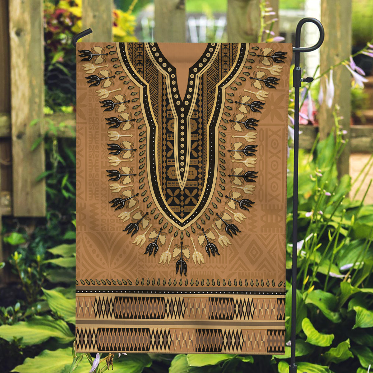 Brown African Dashiki With Fijian Tapa Pattern Garden Flag