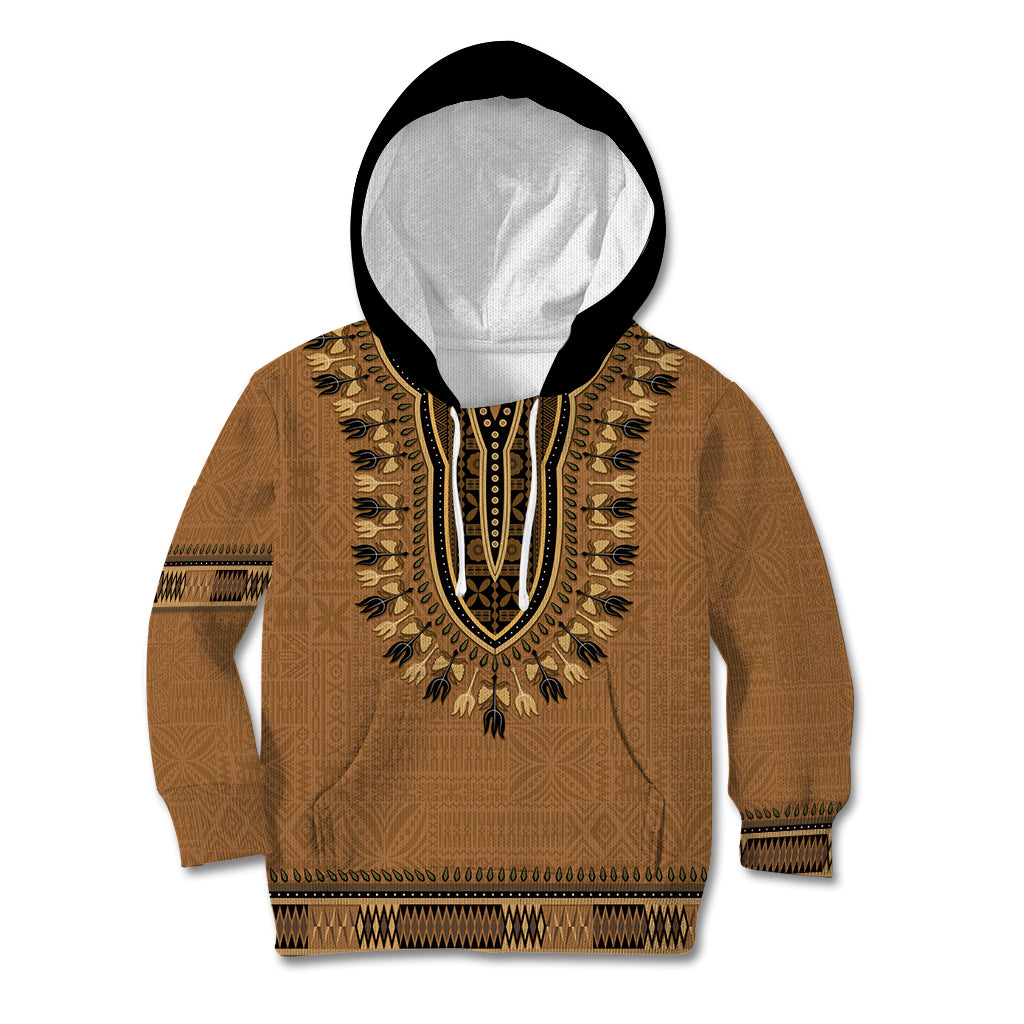 Brown African Dashiki With Fijian Tapa Pattern Kid Hoodie