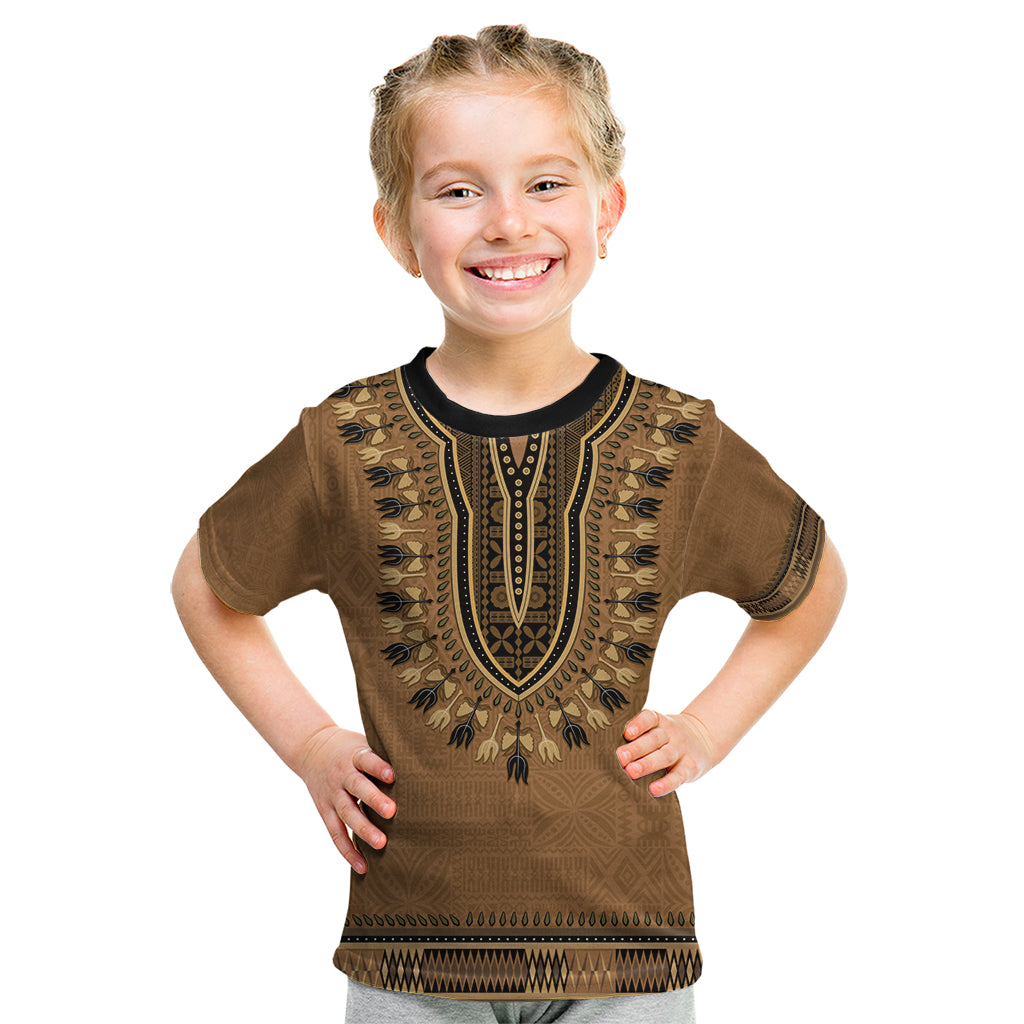 Brown African Dashiki With Fijian Tapa Pattern Kid T Shirt