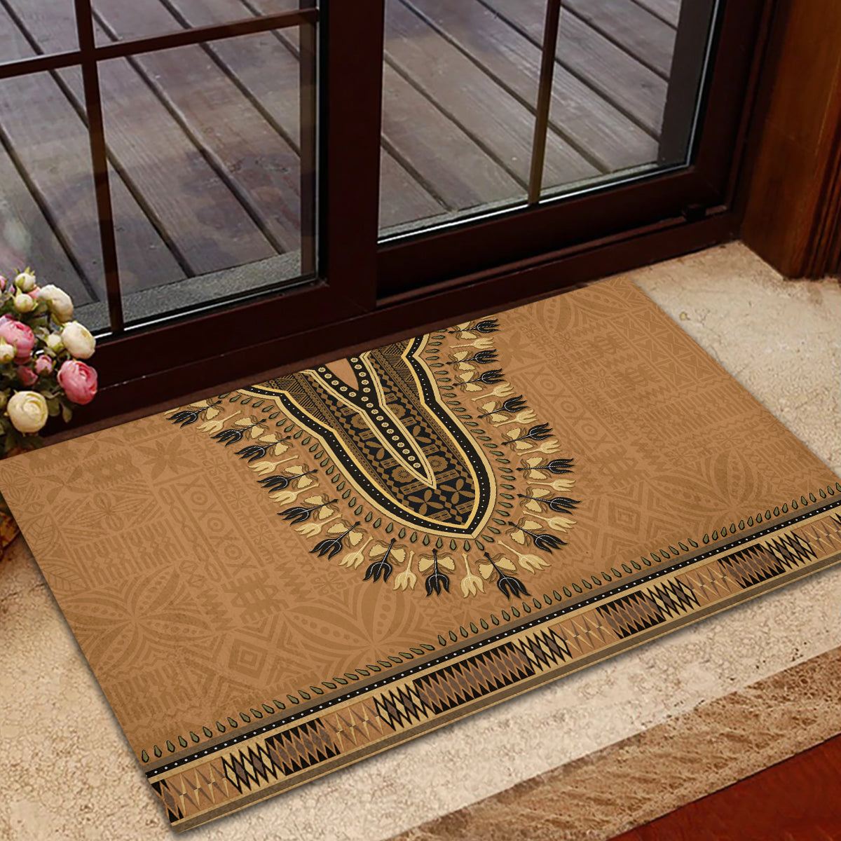 Brown African Dashiki With Fijian Tapa Pattern Rubber Doormat