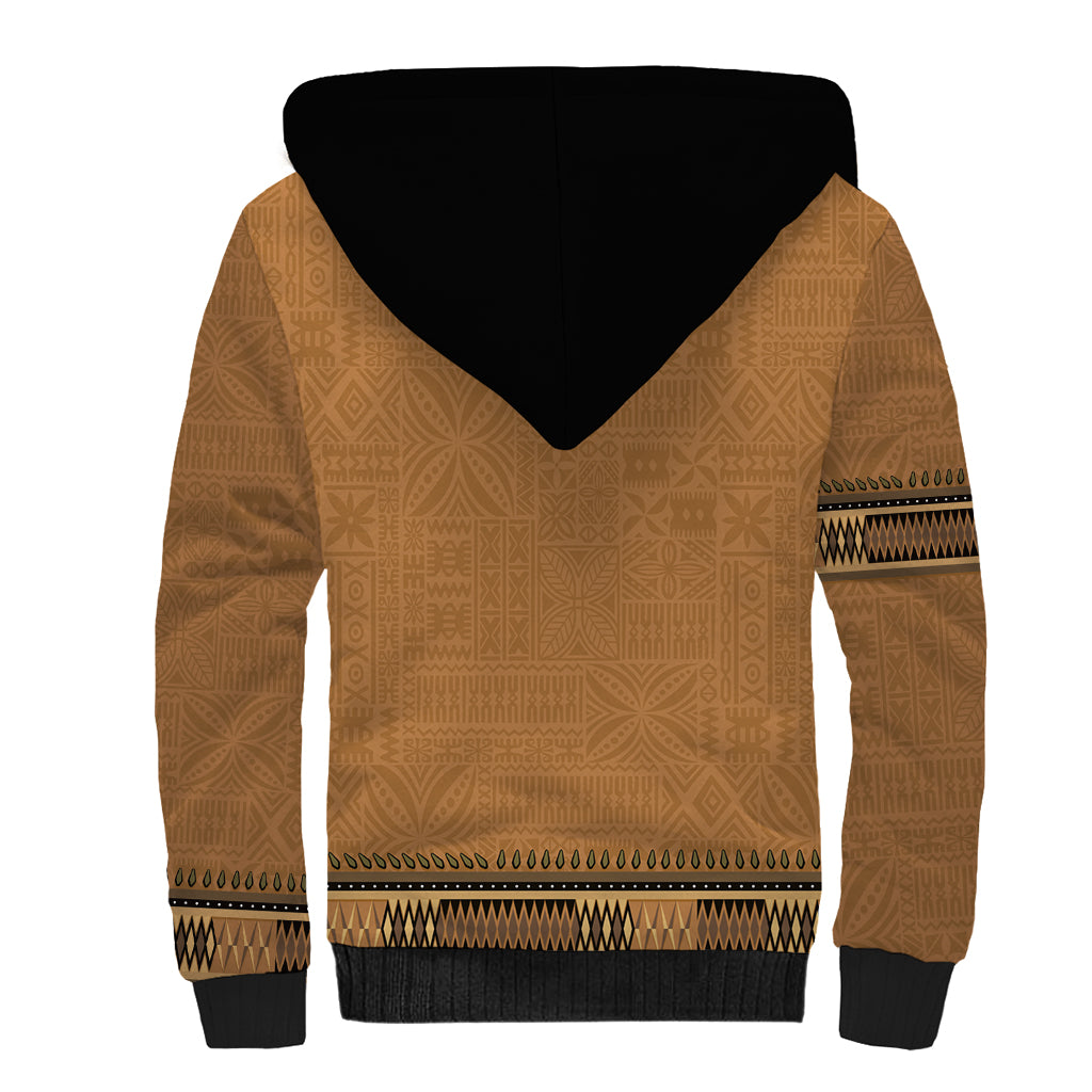 Brown African Dashiki With Fijian Tapa Pattern Sherpa Hoodie