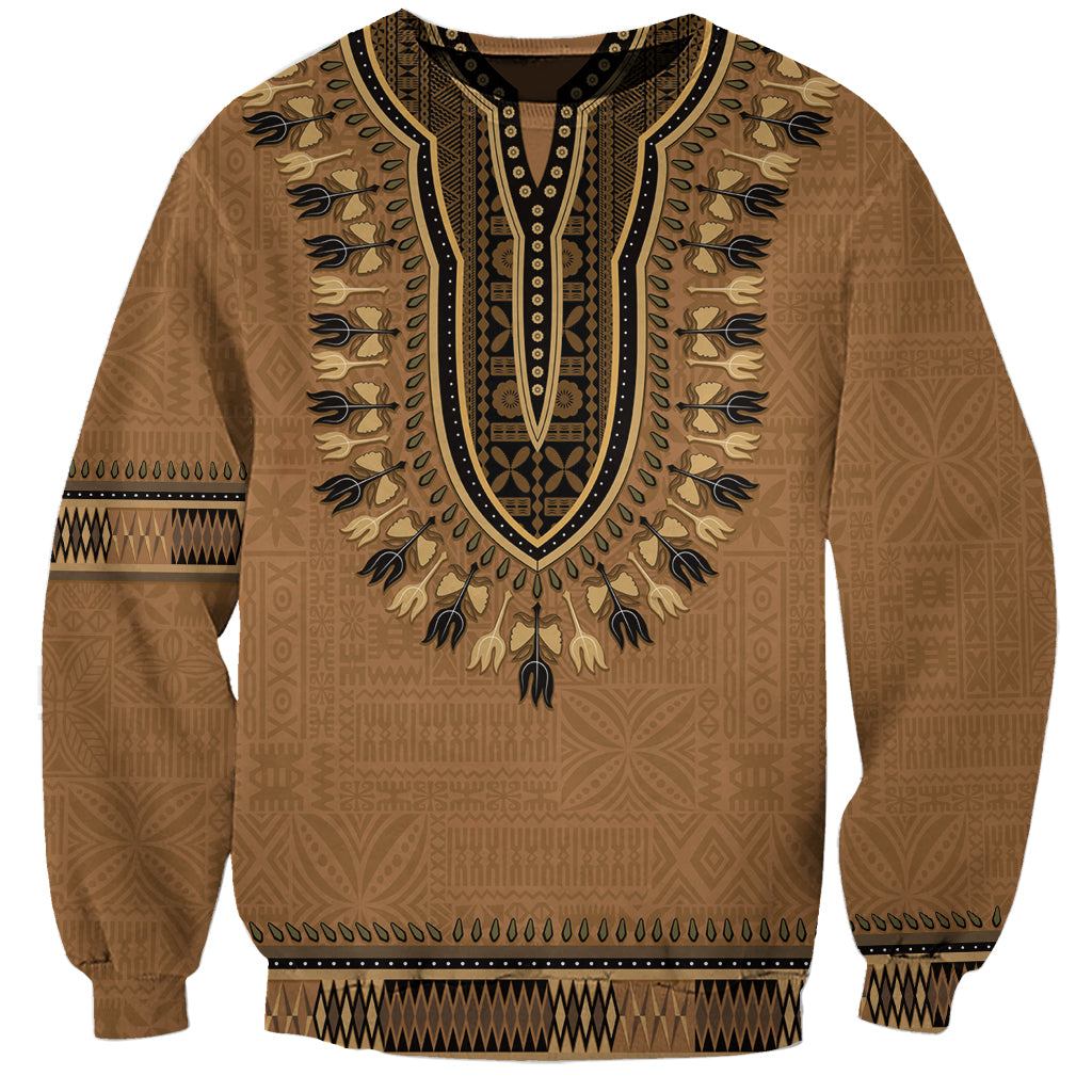 Brown African Dashiki With Fijian Tapa Pattern Sweatshirt