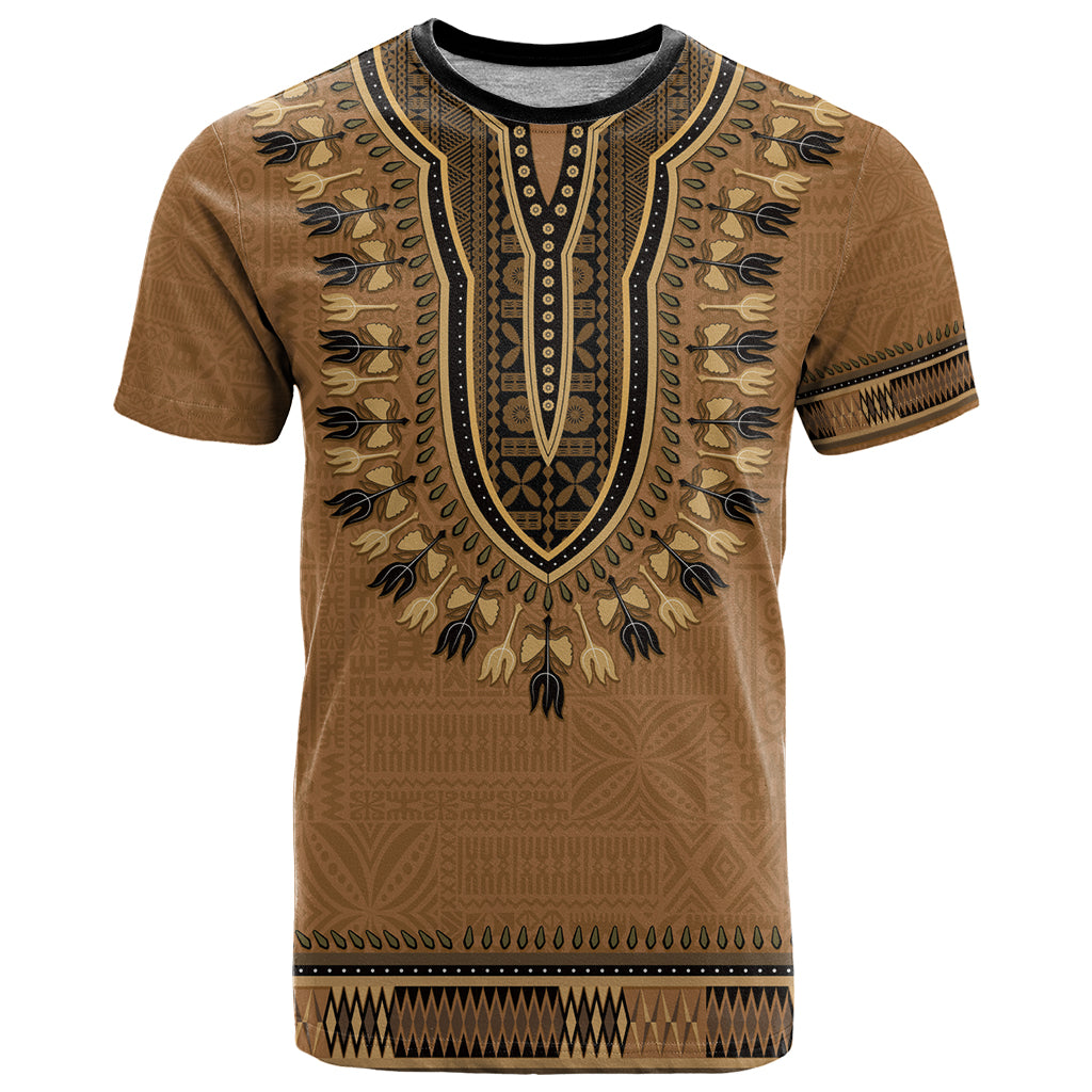 Brown African Dashiki With Fijian Tapa Pattern T Shirt