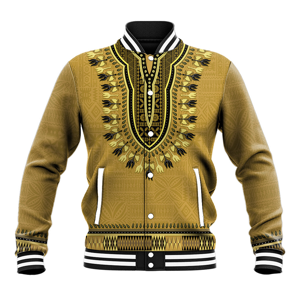 Gold African Dashiki With Fijian Tapa Pattern Baseball Jacket